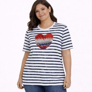 LIBERTY PARK Size 4P "Born Free" Patriotic Flag Heart Sequin Flip T-shirt‎ USA